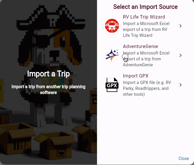 Import RVParky Trip