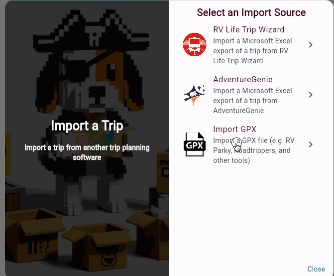 Import RVParky Trip