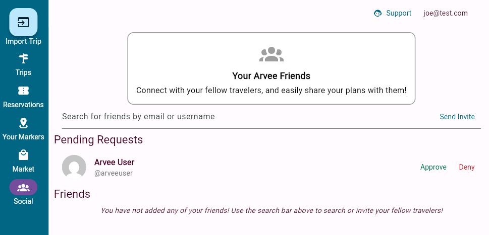 An example Pending Friend Request