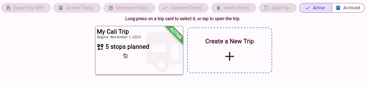 Selecting and Copying a Trip